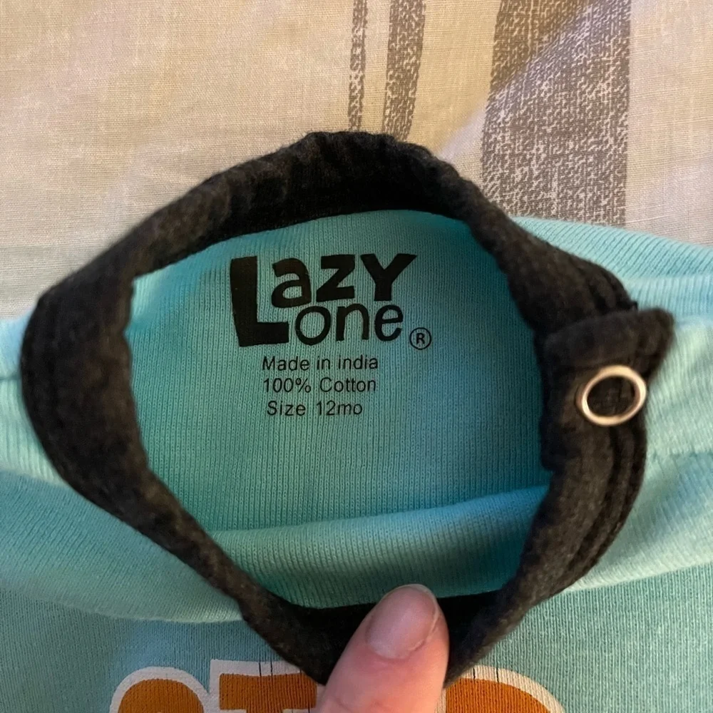 Lazy One | stud puffin light blue Maine onesie | baby boy 12 mo